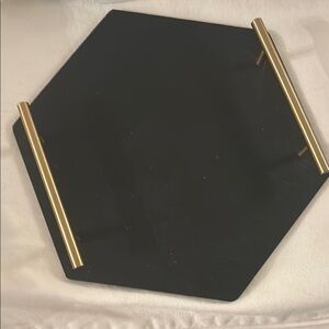 Chic Black Hexagonal Tray with Gold Handles